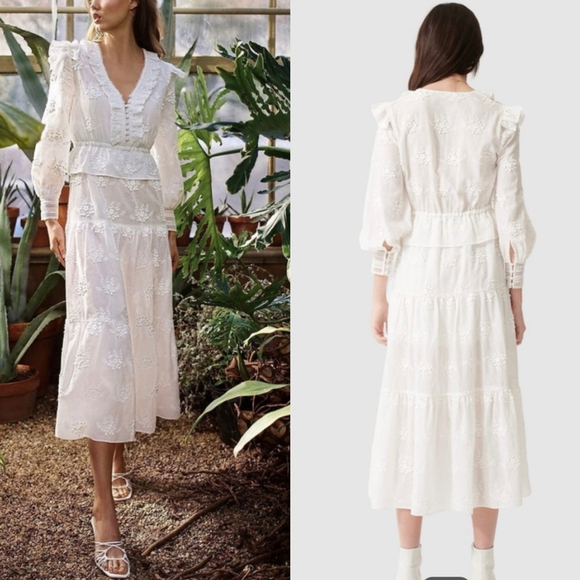Maje Roxana Lace-Embroidered White Midi Dress - 34 (XS) - Picture 1 of 14